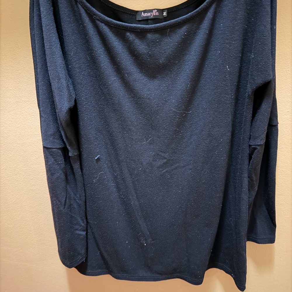 Amaryllis Black Long Sleeve Scoop Neck Top
